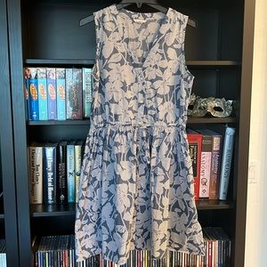 Gap Floral Print Fit and Flare Button Up Dress with Waist Tie